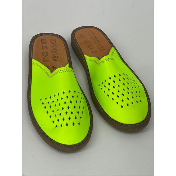 Rosa Mosa Diamond‎ Slide Sandal Mule Women 11 US 41 EU Lime Green Neon Leather - Picture 1 of 13